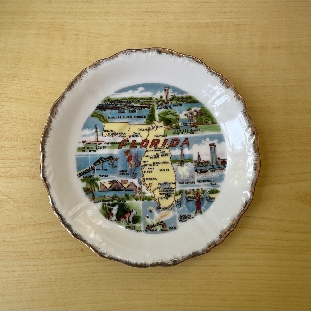 SUNSHINE STATE! Kenmar Japan Vintage Mid Century Porcelain Florida State Plate